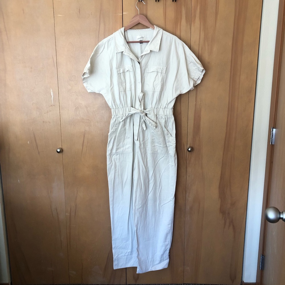 Light Cream Utility Jumpsuit with Tie Waist